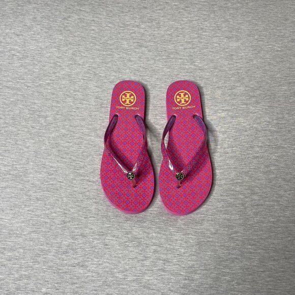 Tory Burch Women’s Vintage Geometric Pink Logo Flip Flop Sandals - Picture 4 of 9